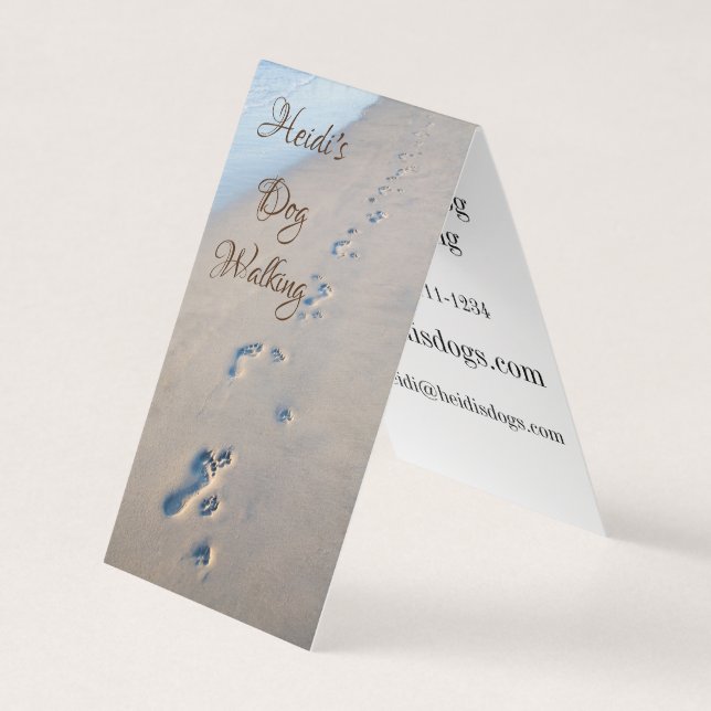 Footprints and dog paw prints in the sand business card (Front)