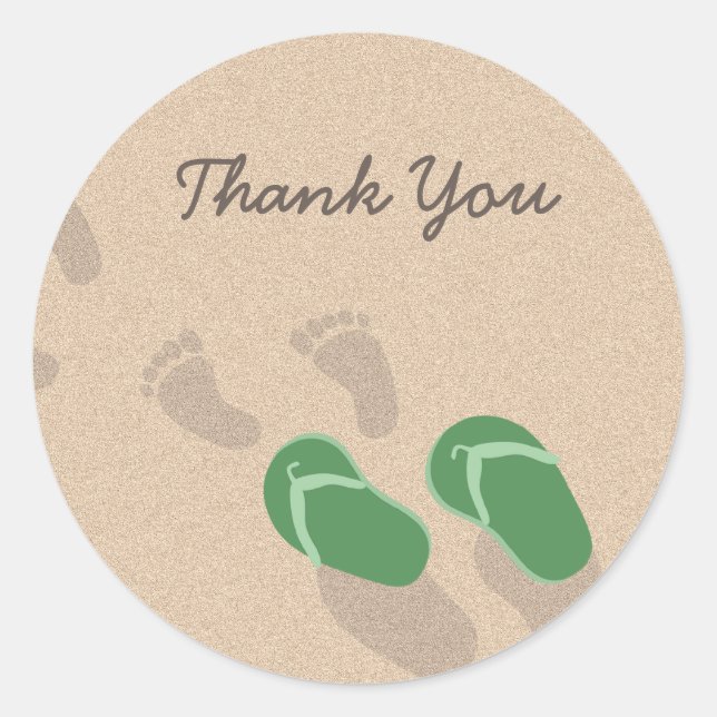 Footprints and Flip Flops on Sand Classic Round Sticker (Front)