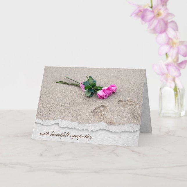 Footprints in Sand and Sympathy Roses  Card (Orchid)