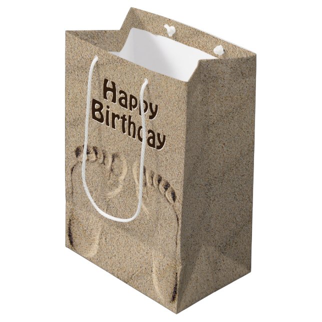 Footprints In Sand Birthday Medium Gift Bag (Front Angled)