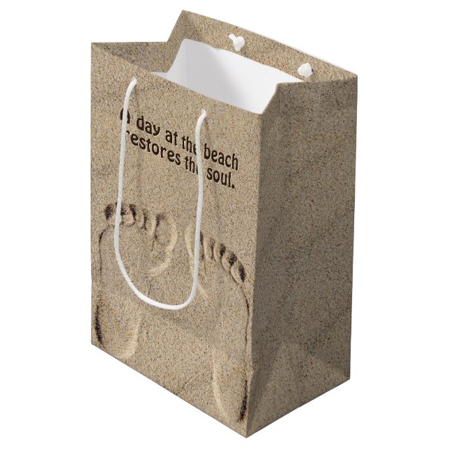 Footprints In Sand With Beach Quote Medium Gift Bag (Front Angled)