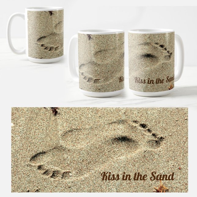 Footprints in the Sand Beach Lovers Kiss Coffee Mug (Creator Uploaded)