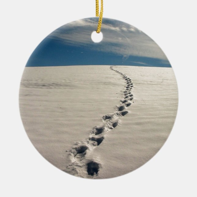 Footprints in the sand ceramic ornament (Front)