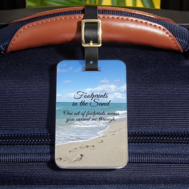 Footprints in the Sand Inspirational Christian Luggage Tag (Front Insitu 2)