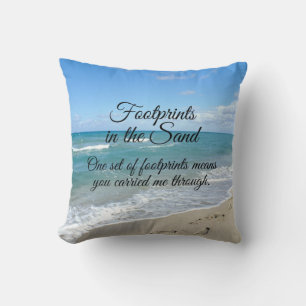 Footprints in the Sand Inspirational Christian Throw Pillow