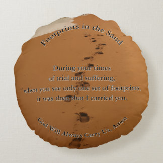 Footprints in the Sand Poem Gift Round Pillow