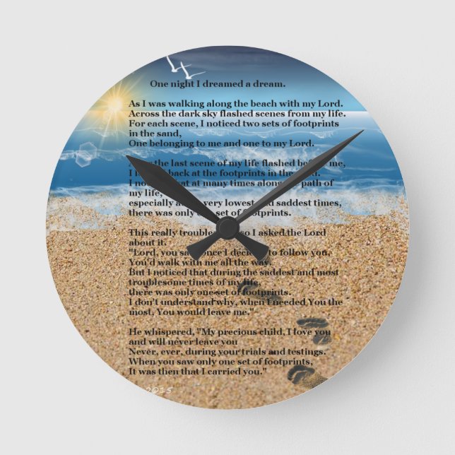 Footprints in the Sand Round Clock (Front)
