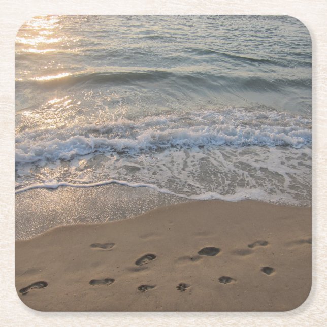 Footprints in the Sand Square Paper Coaster (Front)