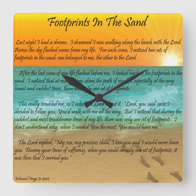 Footprints in the Sand Square Wall Clock (Front)