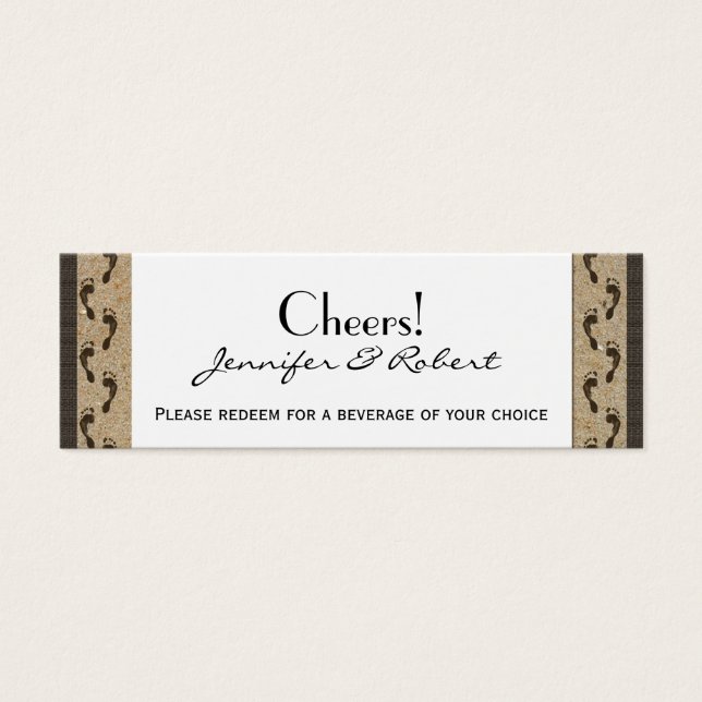 Footprints in the Sand Wedding Drink Tickets (Front)