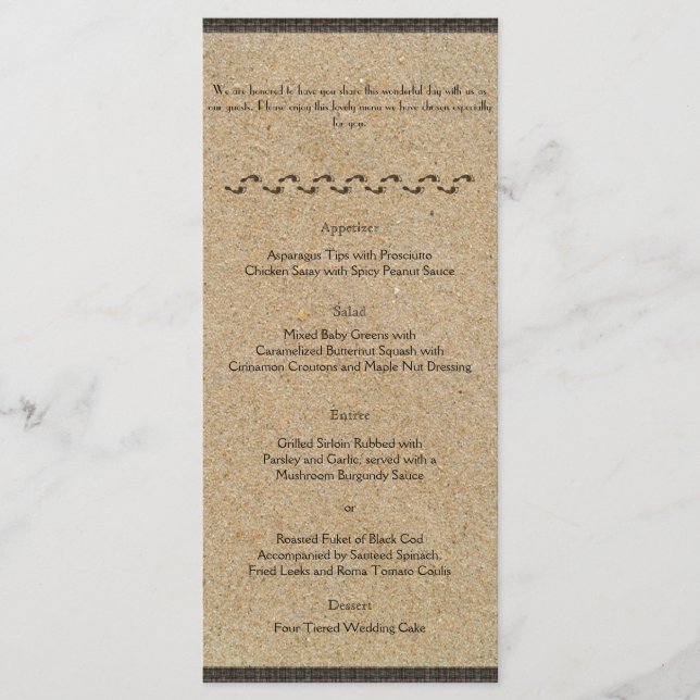 Footprints in the Sand Wedding Menu (Front)