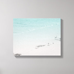 Footprints in the Sand with Ocean on the Beach Canvas Print