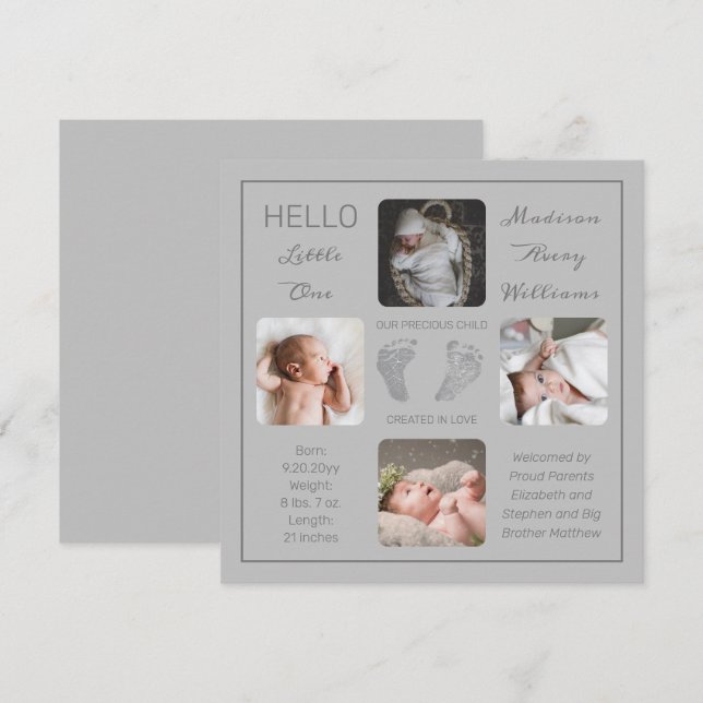 Footprints Multiple Photo Birth Announcement (Front/Back)