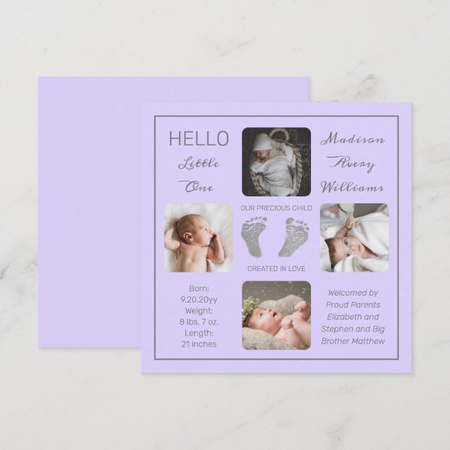 Footprints Multiple Photo Birth Announcement (Front/Back)