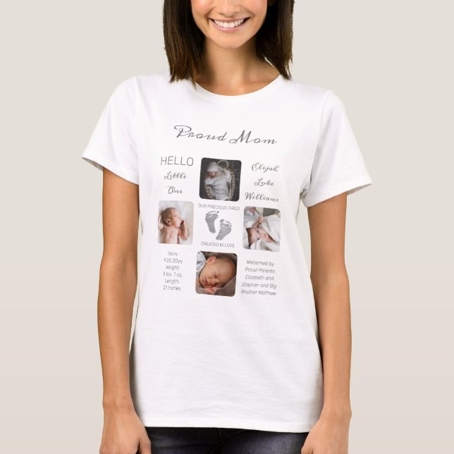 Footprints Multiple Photo Birth Keepsake Mom T-Shirt (Front)
