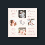 Footprints Multiple Photo Blush Birth Keepsake Canvas Print<br><div class="desc">Create a birth keepsake that is as unique as your precious child with this "Hello Little One" four photo design featuring your baby's name, birth statistics, parents and siblings' names. In the centre are two template lines for your personal message or you can use ours. This messaging is on top...</div>