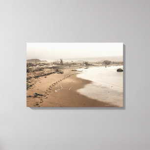 Footprints on a Foggy Beach Canvas Print
