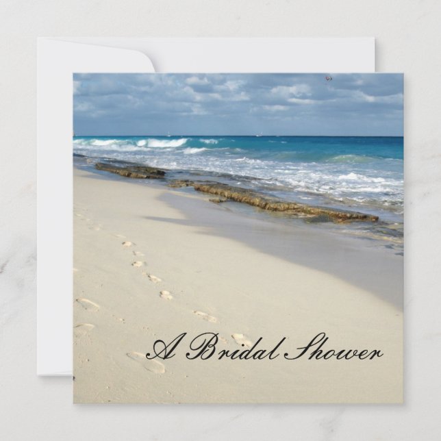 Footprints on the beach bridal shower invitations (Front)