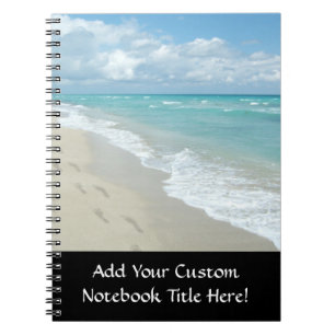 Footprints on White Sandy Beach, Scenic Aqua Blue Notebook