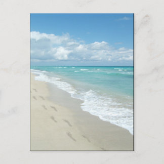 Footprints on White Sandy Beach, Scenic Aqua Blue Postcard
