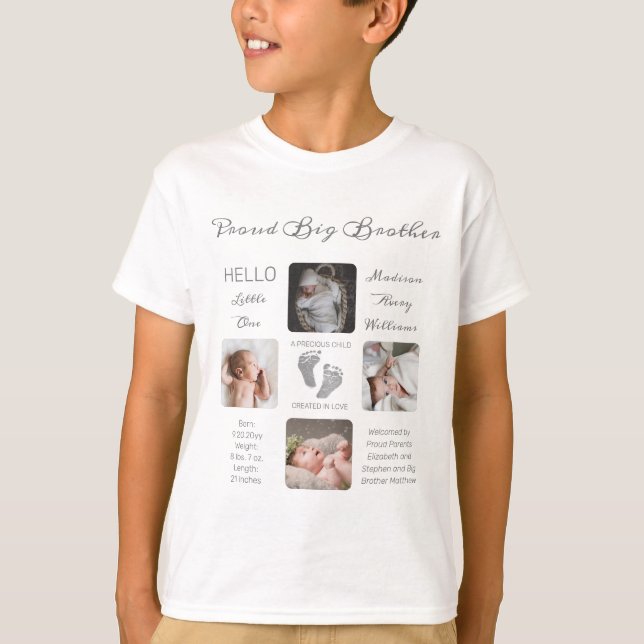 Footprints Photo Birth Keepsake Proud Brother T-Shirt (Front)