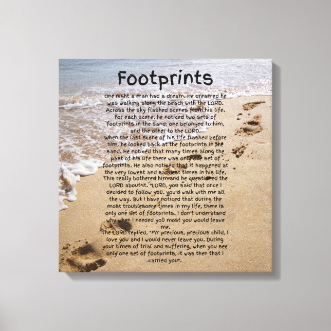 Footprints Prayer Biblical Sand Canvas Wall Art (Front)