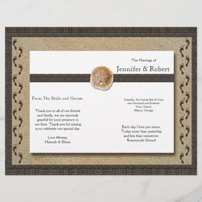 Footprnts in the Sand Wedding Program (Front)