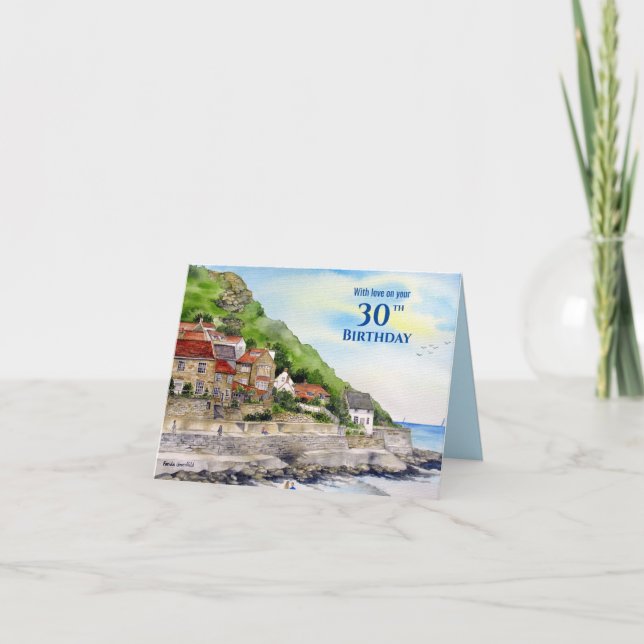 For 30th Birthday Runswick Bay Watercolor Painting Card (Front)