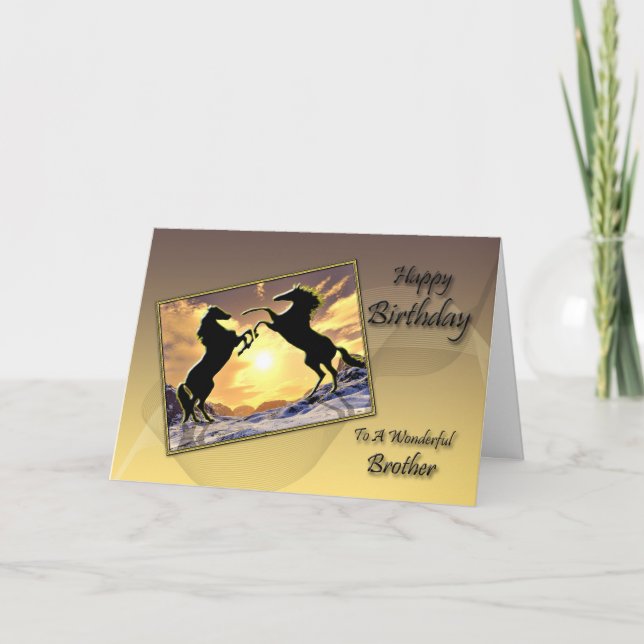 For a brother, a Birthday card with rearing horses (Front)