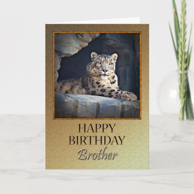 For a brother a Birthday with a snow leopard Card (Front)