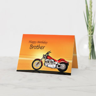 For a Brother, Motorcycle sunset birthday Card