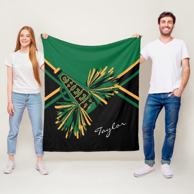 For a Cheerleader 📣 - Dark Green, Gold & Black Fleece Blanket (In Situ)