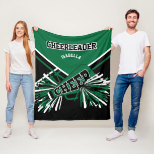 For a Cheerleader - Dark Green, White & Black Fleece Blanket