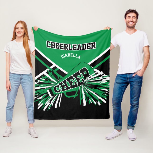 For a 📣 Cheerleader - Green, White & Black Fleece Blanket (In Situ)