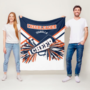 For a Cheerleader 📣 - Navy Blue, Orange & White Fleece Blanket