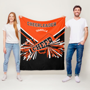 For a 📣 Cheerleader - Orange, Black & White Fleece Blanket