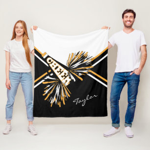 For a 📣 Cheerleader - White, Gold & Black Fleece Blanket