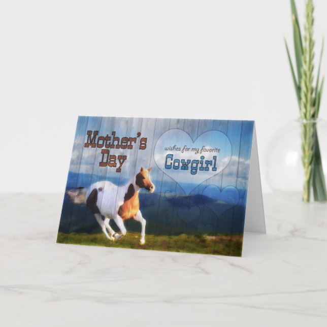 for a Cowgirl on Mother's Day Horse Barn Wood Card (Front)