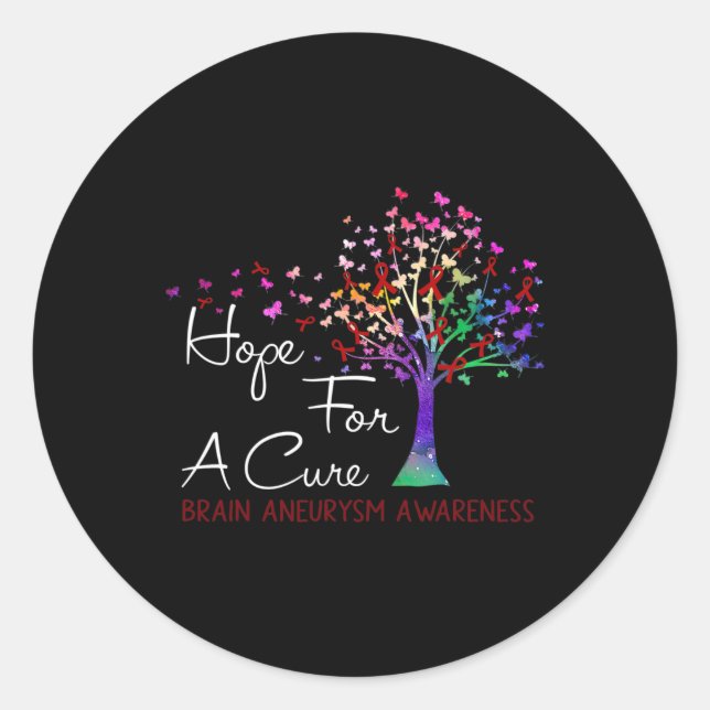 For A Cure Brain Aneurysm Awareness Tree Ribbon  Classic Round Sticker (Front)