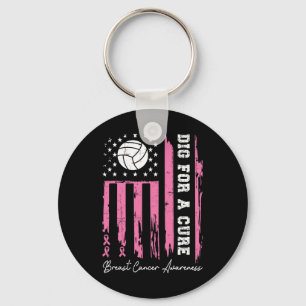 For A Cure Breast Cancer Awareness Ribbon Volleyba Keychain
