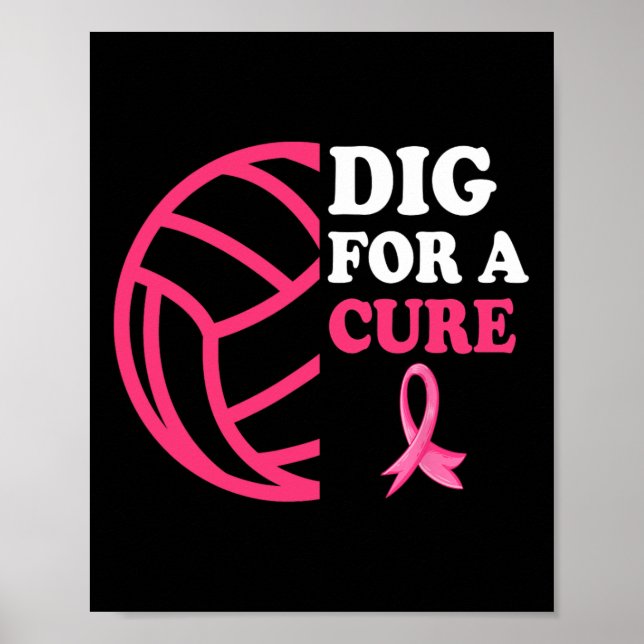 For A Cure Breast Cancer Awareness Volleyball Pink Poster (Front)