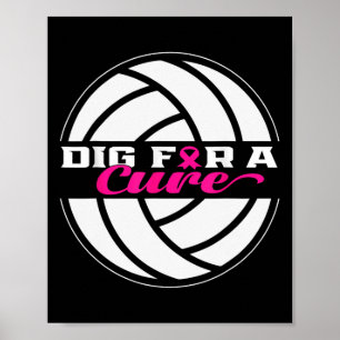 For A Cure Breast Cancer Awareness Volleyball Pink Poster