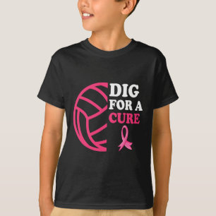 For A Cure Breast Cancer Awareness Volleyball Pink T-Shirt