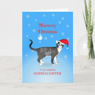For a goddaughter, Meowwy Christmas cat Holiday Card