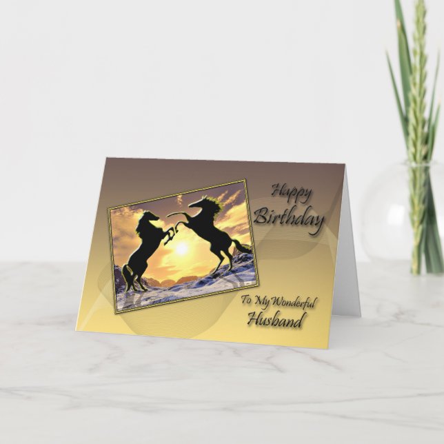 For a Husband, a Birthday card with rearing horses (Front)