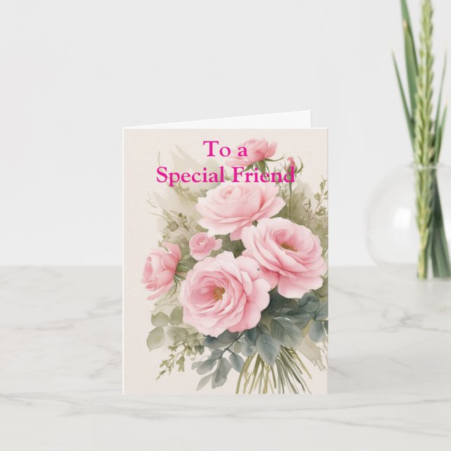 For a Special Friend Pink Red Roses Birthday Card (Front)