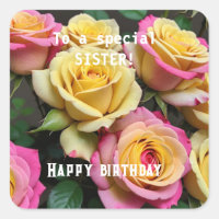 For a Special Sister Pink Yellow Roses Birthday