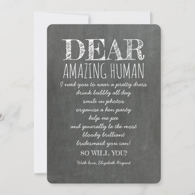FOR AMAZING HUMAN Funny Bridesmaid Proposal Invitation (Front)