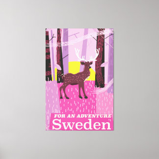 For an Adventure Sweden retro travel poster Canvas Print