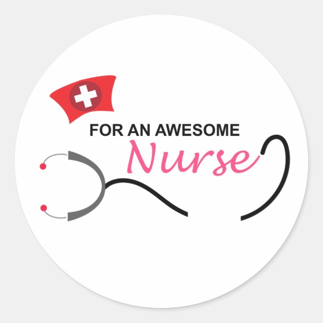 For an awesome nurse | pink and black stethoscope classic round sticker (Front)